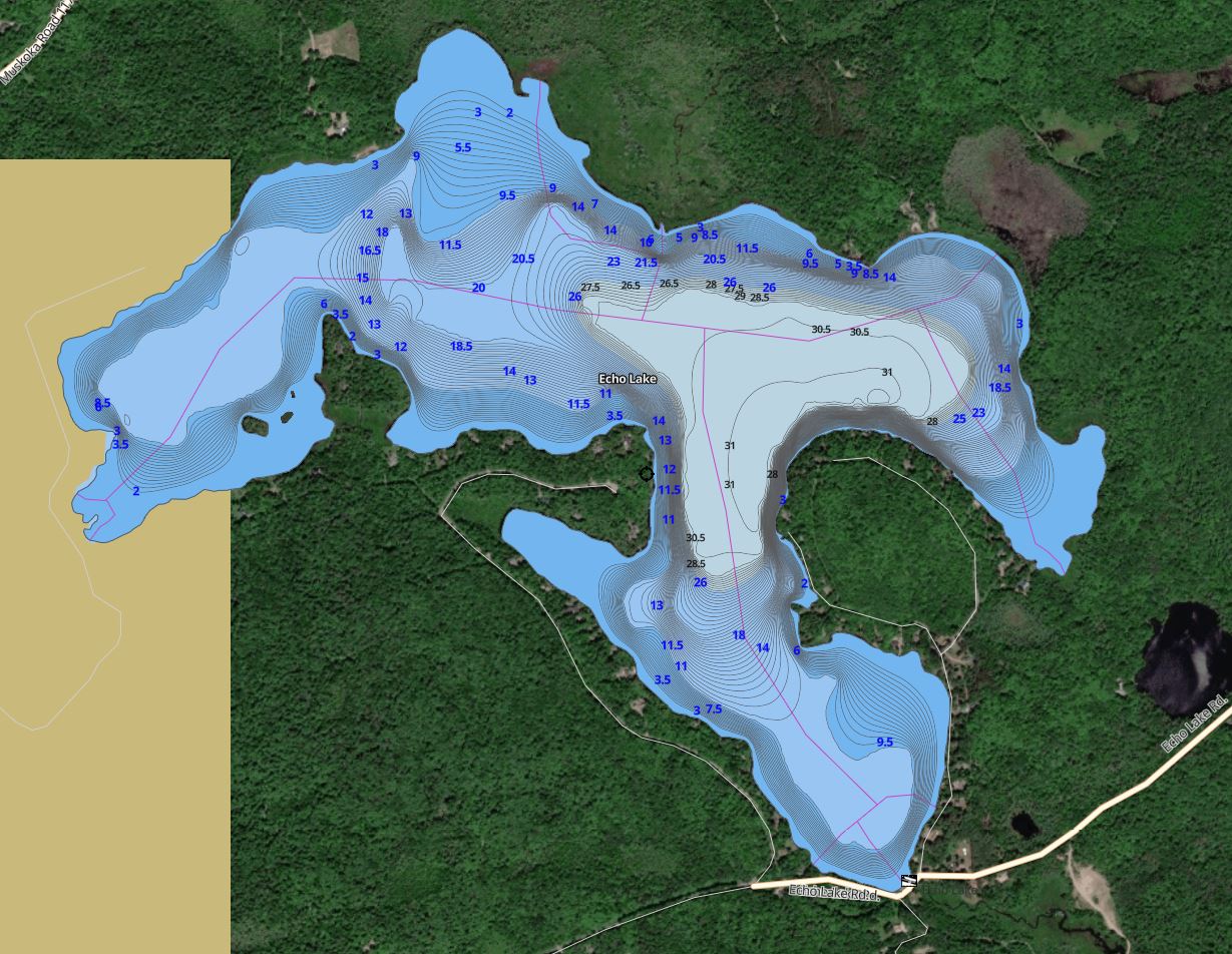 Contour Map of Echo Lake in Municipality of Lake of Bays and the District of Muskoka